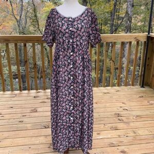 Vintage 90s Bonjour Floral Cottagecore Romantic Button-front Maxi Dress Medium